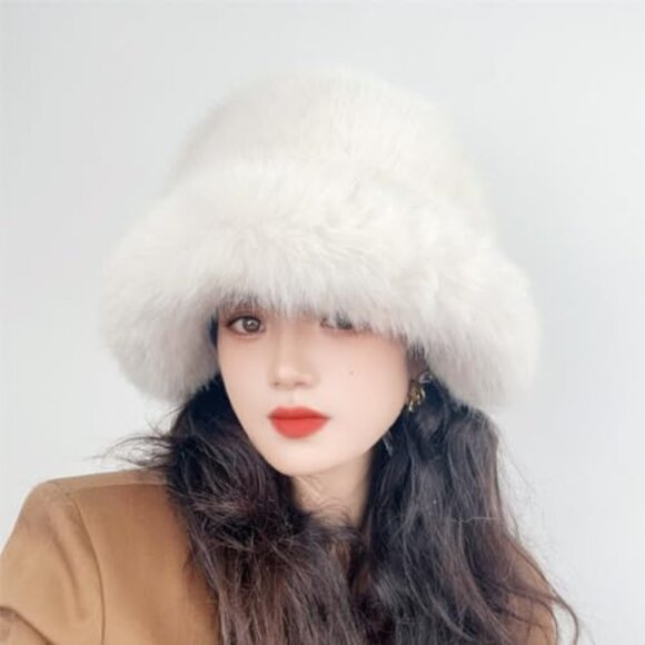 Faux Fur Bucket Hat Retro Y2K Winter Warmer Fisherman Cap Elegant Chic